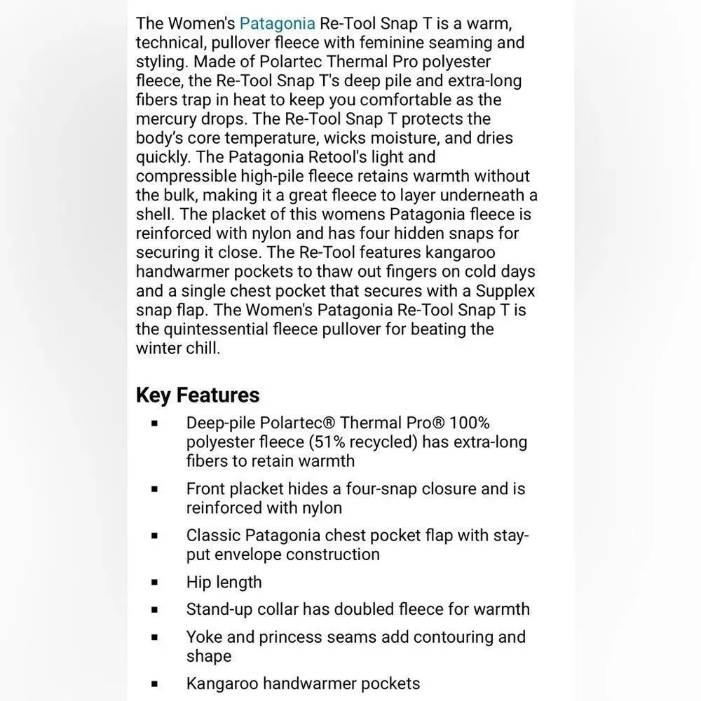 Patagonia RE-TOOL White Cream Quarter Snap Fleece Polartec Performance Pullover - Picture 4 of 16